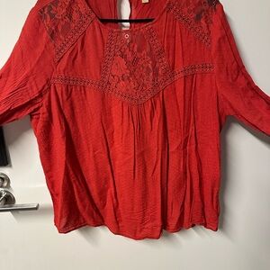 Elegant Red Lace Women's Top Orange bohemian shirt great with dark jeans